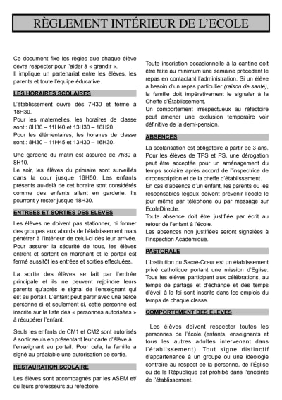 Aperçu du document : Règlement intérieur de l'école