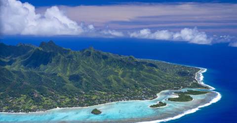 Vy över Rarotonga och lagun, Cook
