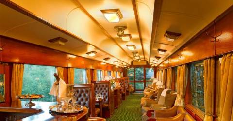 Lounge på tågvagn ombord Rovos Rail, Sydafrika
