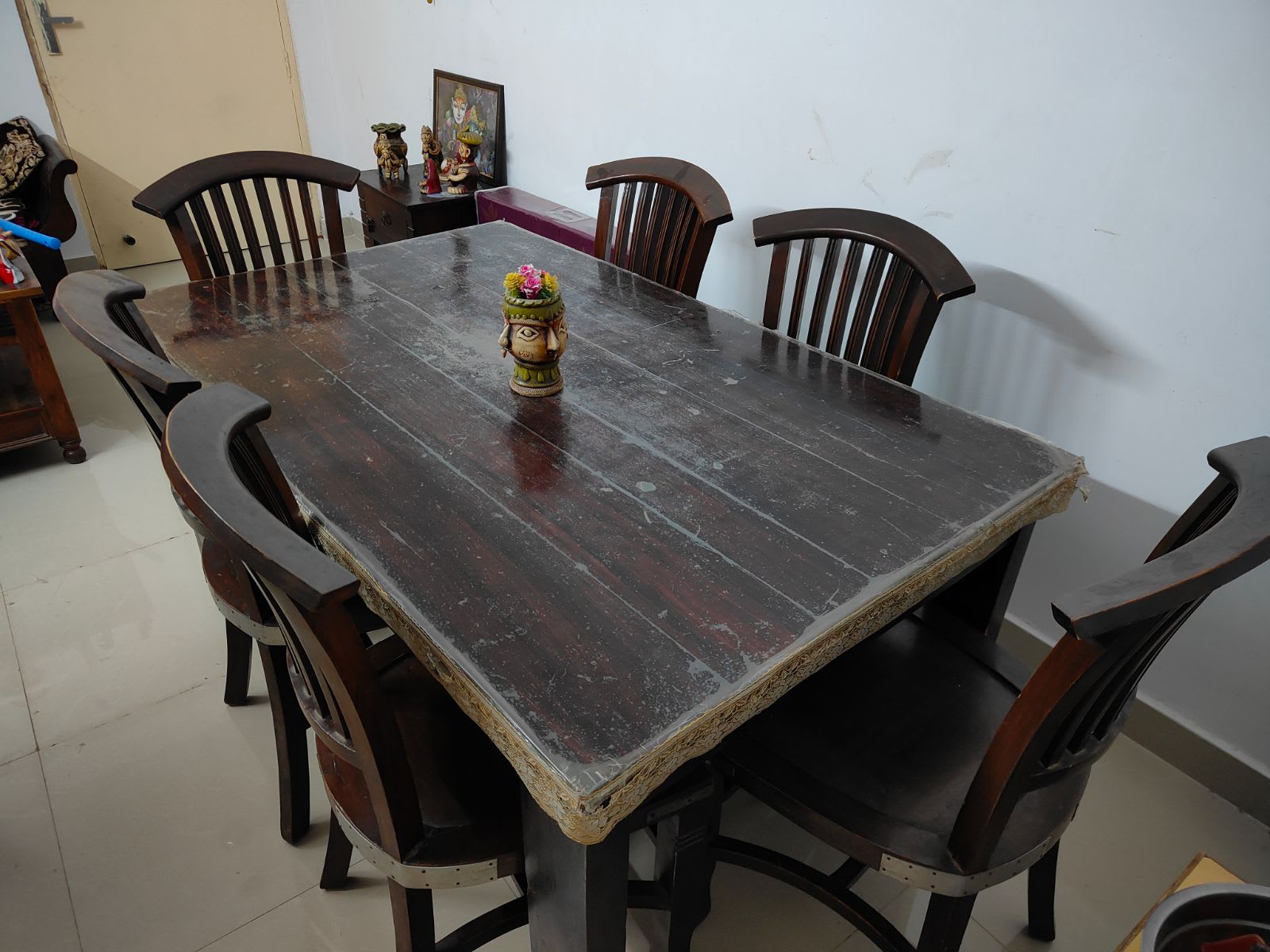 Wooden dining table with chairs - Image 1