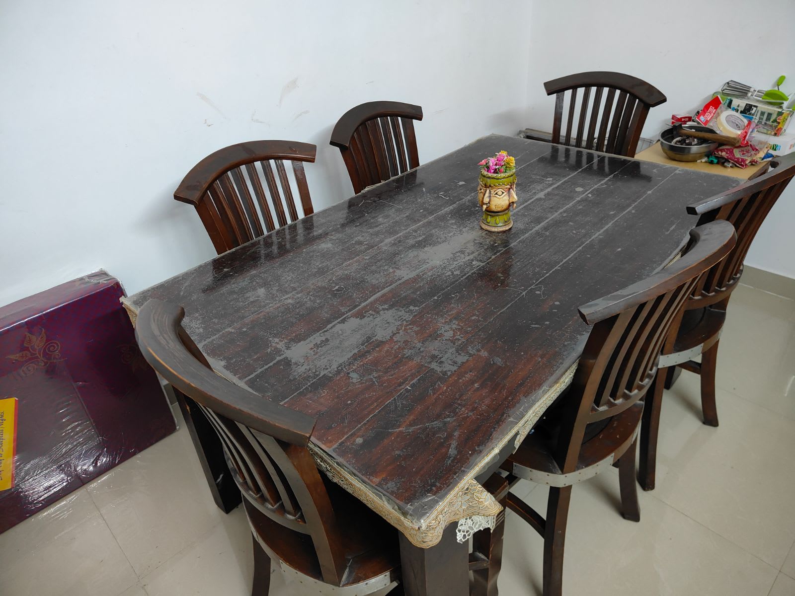 Wooden dining table with chairs - Thumbnail 3