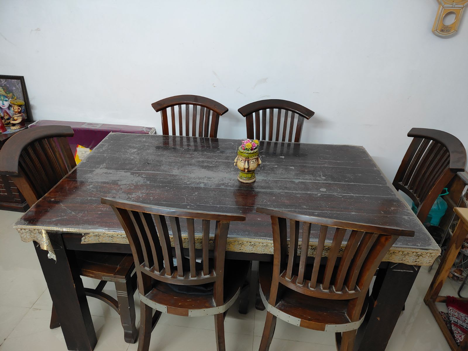 Wooden dining table with chairs - Thumbnail 4