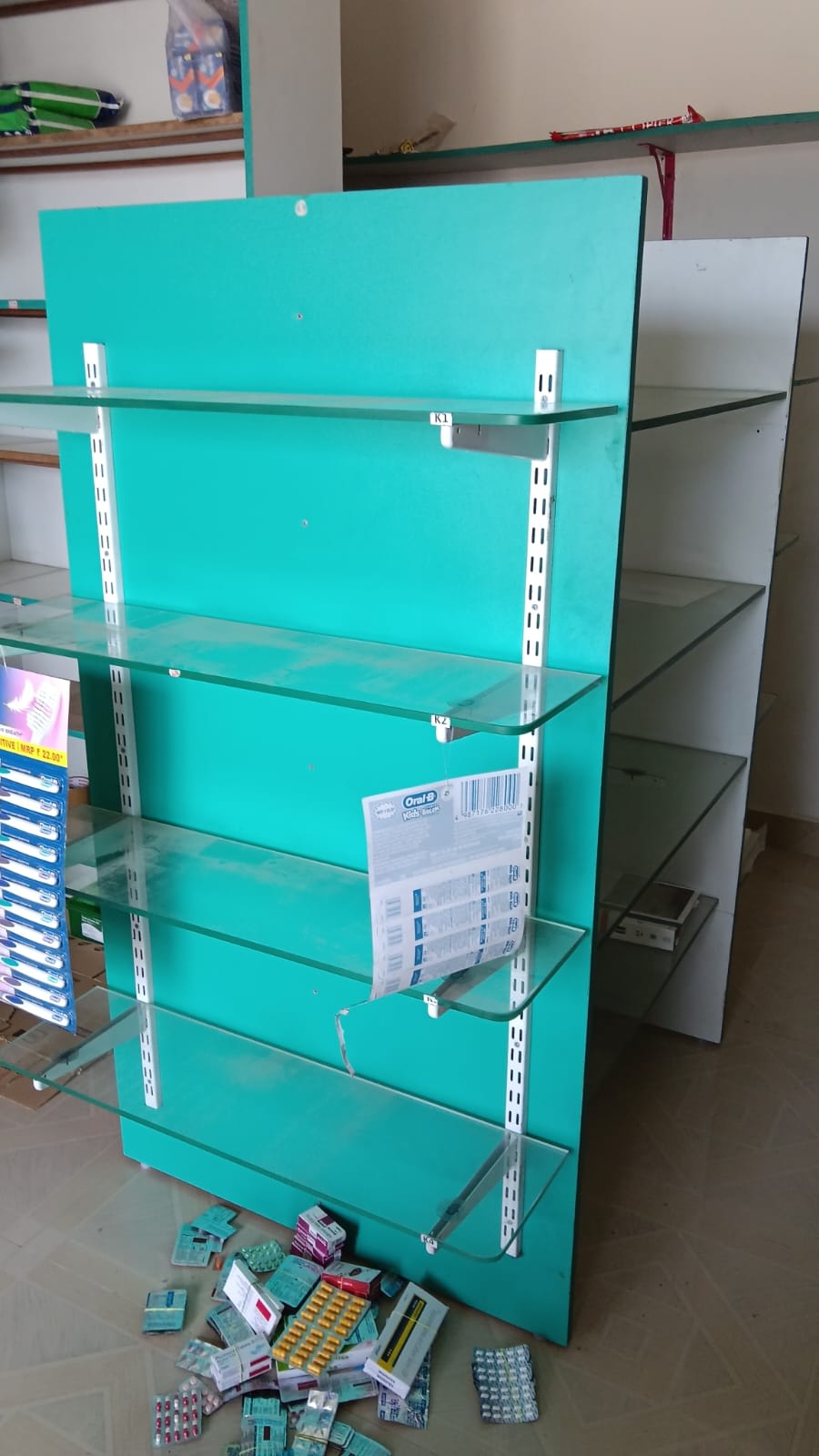 Pharmacy glass racks, fridge, AC, CCTV, computer table, counter table dot matrix printer etc - Thumbnail 5