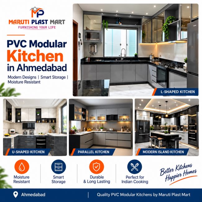 PVC Modular Kitchen in Ahmedabad | Waterproof Cabinets - Image 1