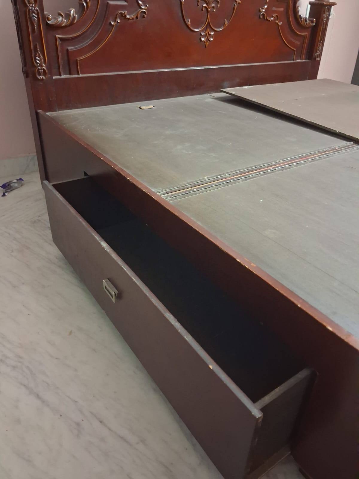Genuine Teak Wood Queen Bed (6x5 Ft) with Box Storage - Thumbnail 2