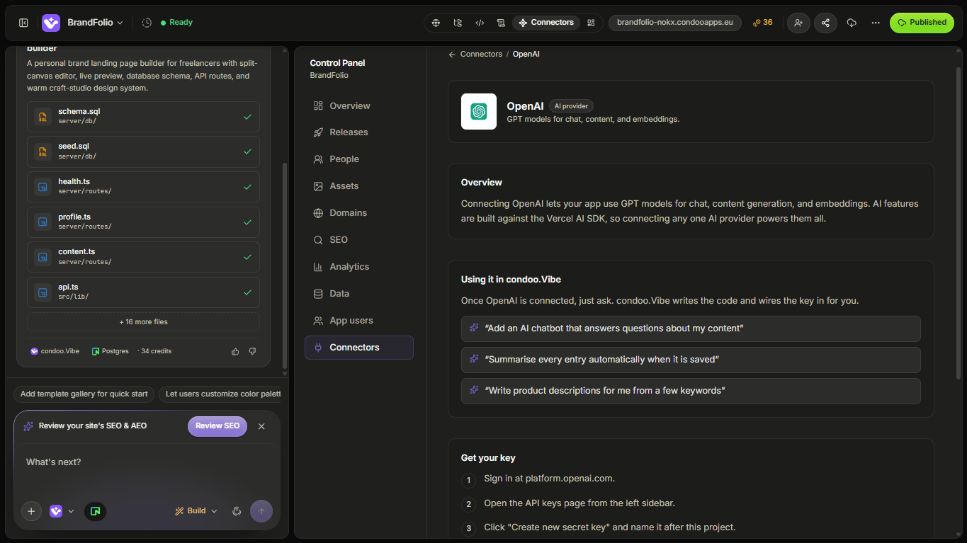 OpenAI-Konfiguration in condoo.Vibe
