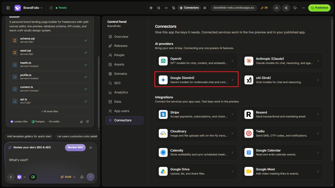 Google Gemini in condoo.Vibe