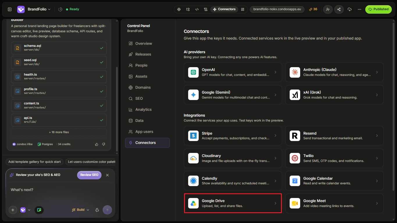 Google Drive in condoo.Vibe