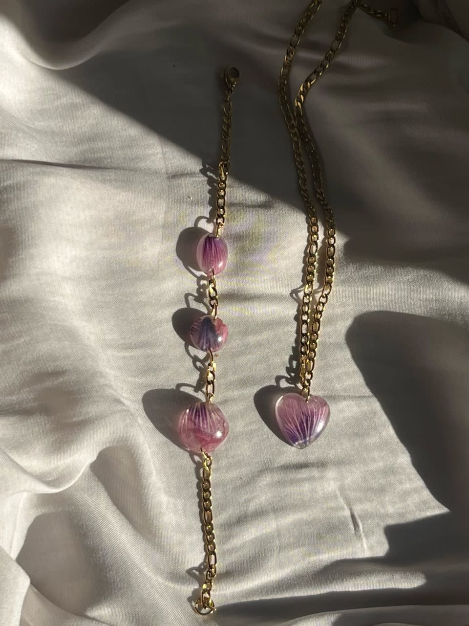 Necklace & bracelet bundle Handmade resin & stainless steel.