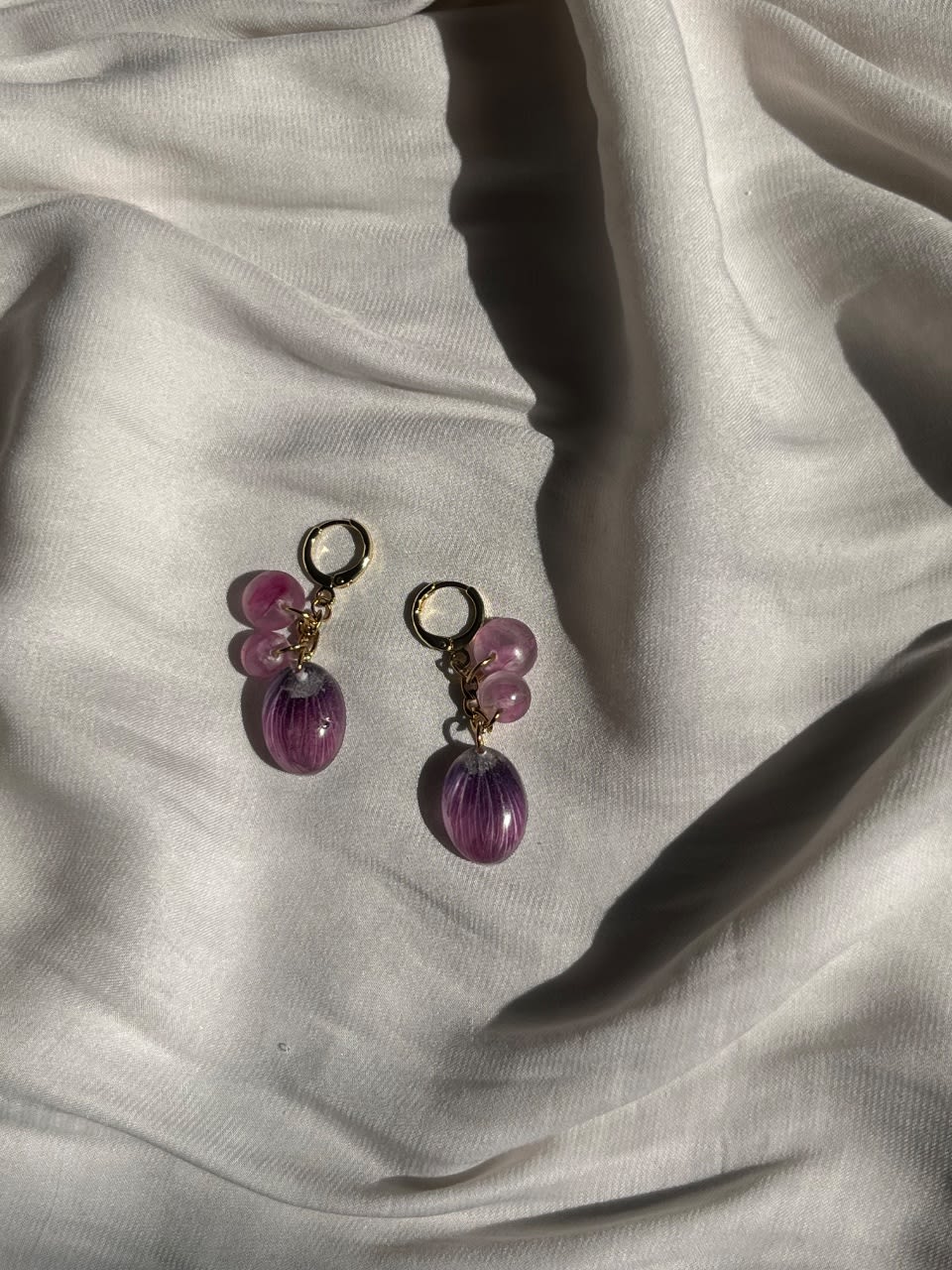 Earrings with real flowers in resin & stainless steel
