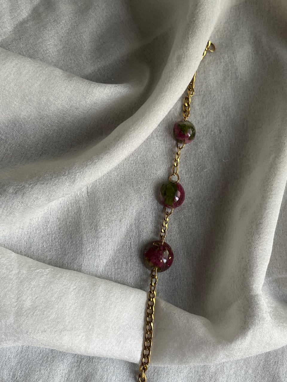 Bracelet with real flowers in resin & stainless steel