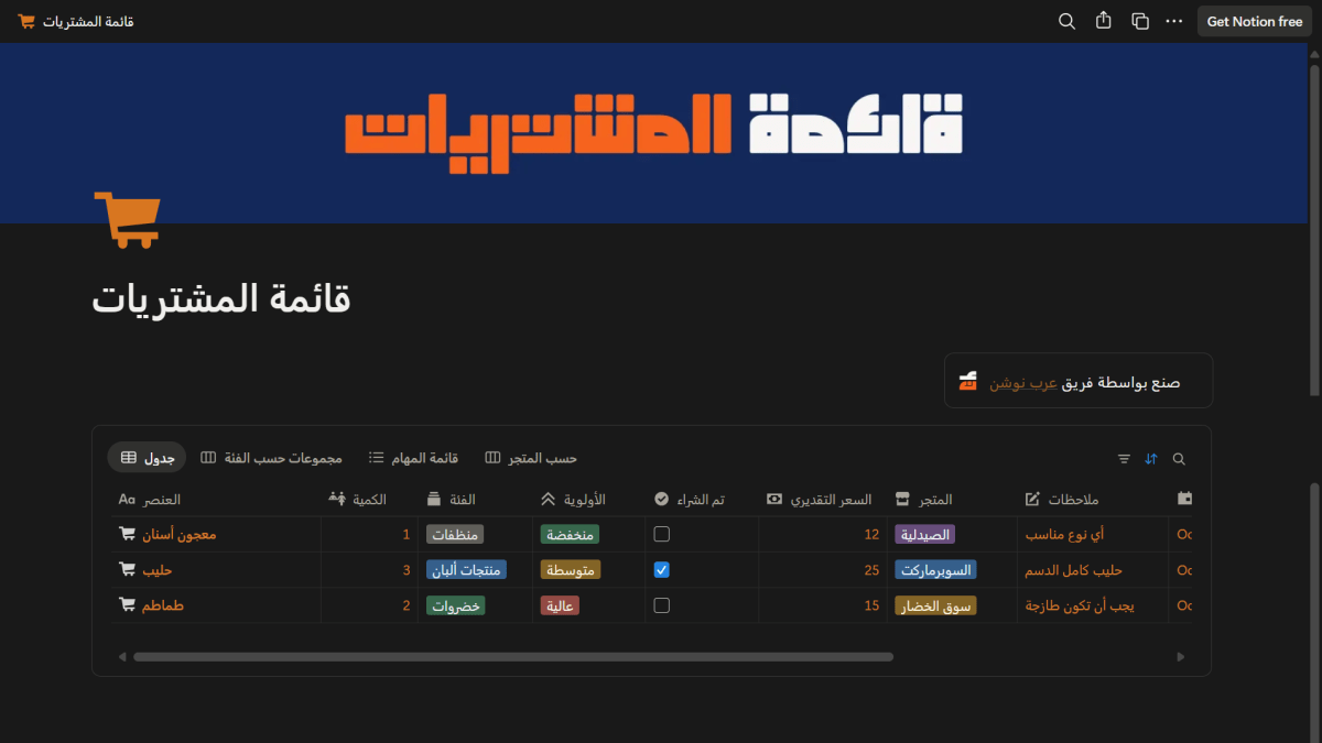 قائمة المشتريات
