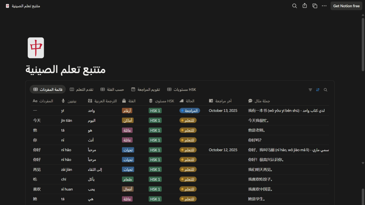متتبع تعلم الصينية