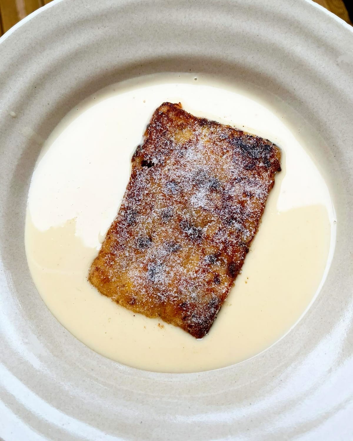 Sugared Panettone French Toast with Ginger & Blonde Chocolate Creme Anglaise