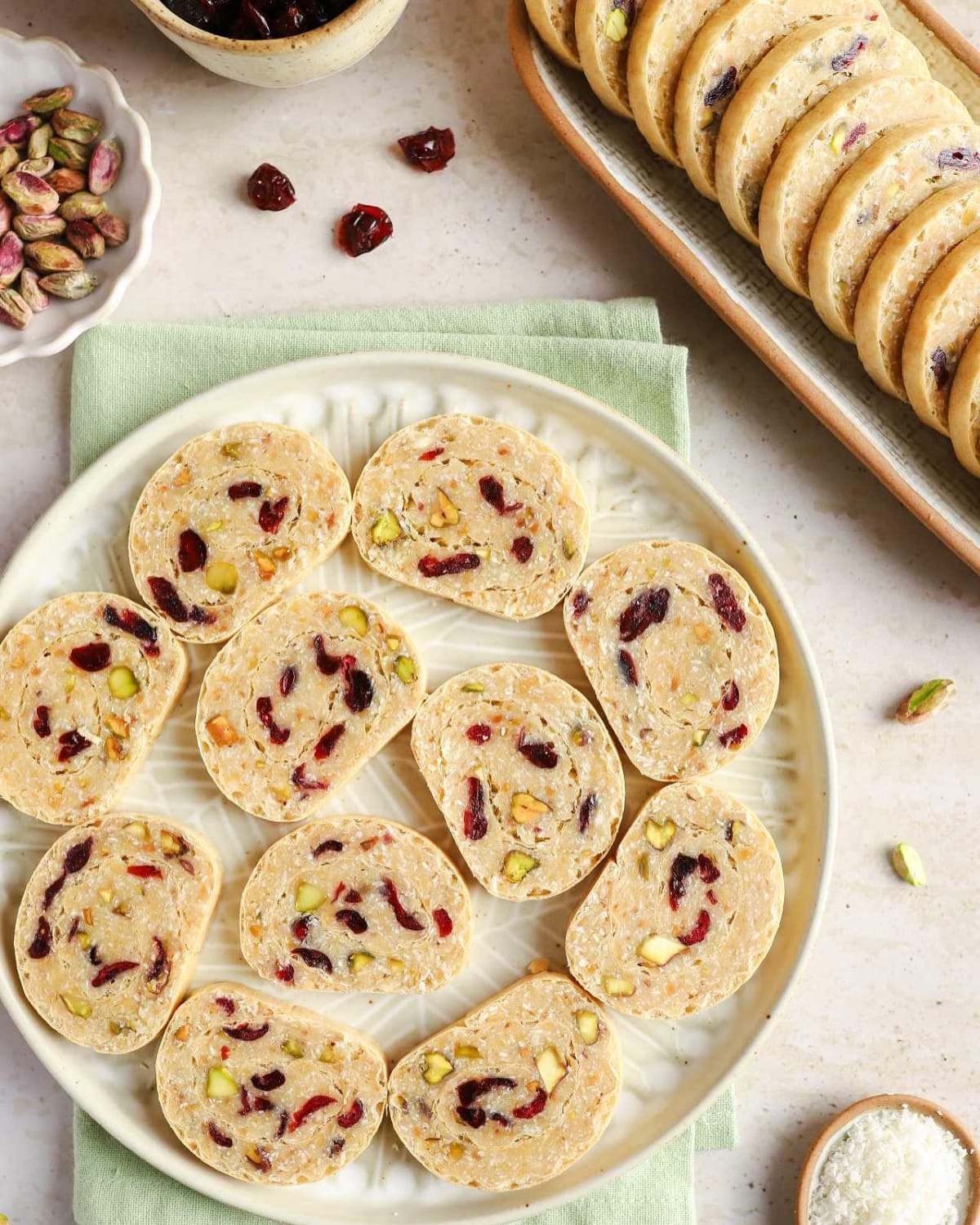 Easy Wafer Roll with Pistachio and Cranberry Filling
