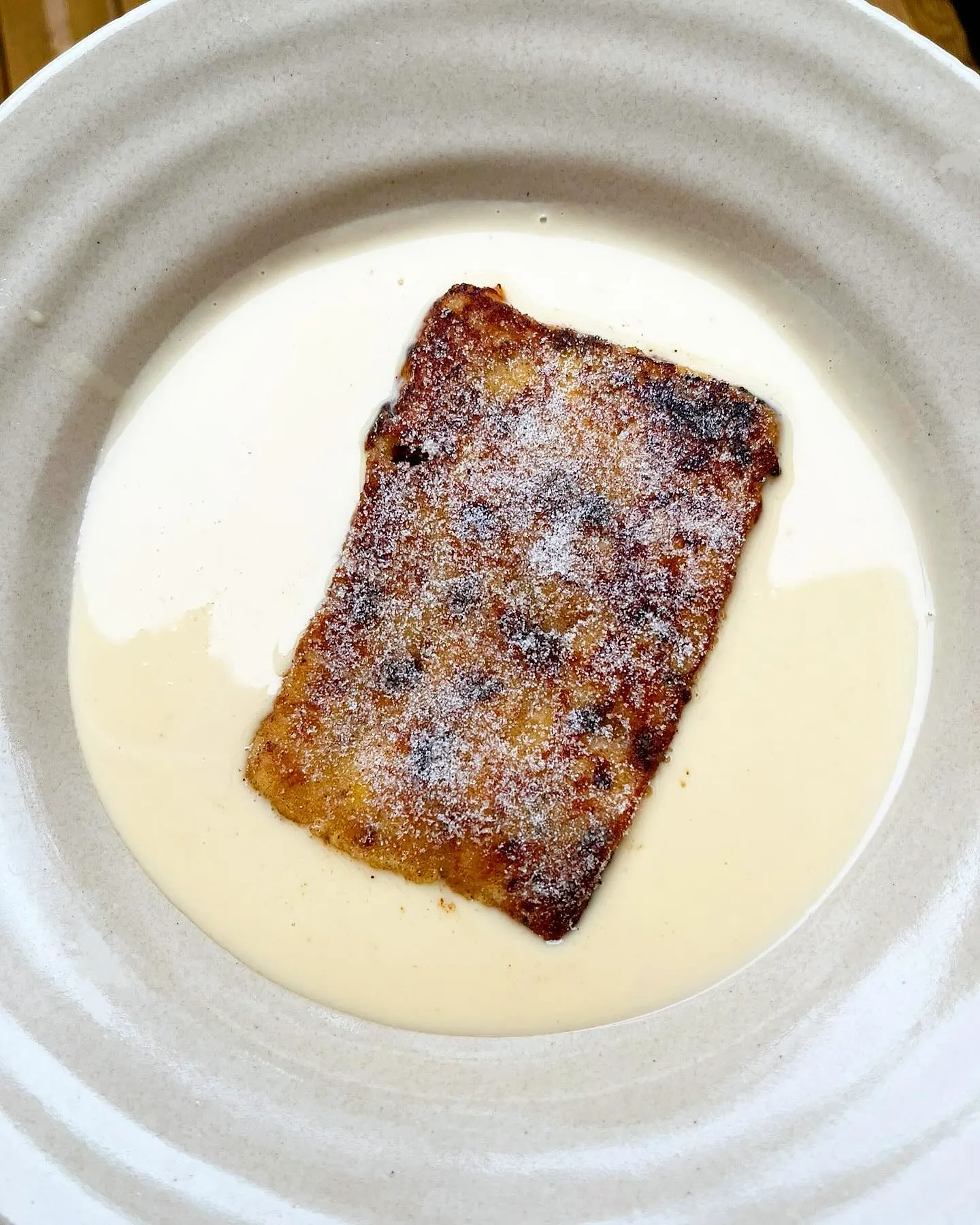 Sugared Panettone French Toast with Ginger & Blonde Chocolate Creme Anglaise