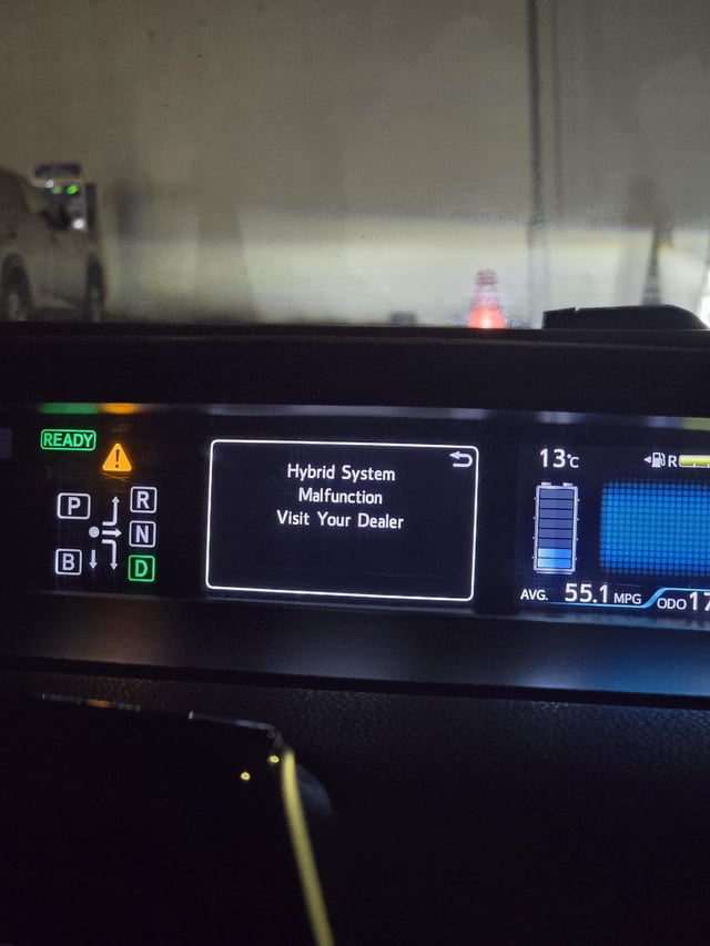 Toyota Hybrid System Malfunction Warning Light on Dashboard
