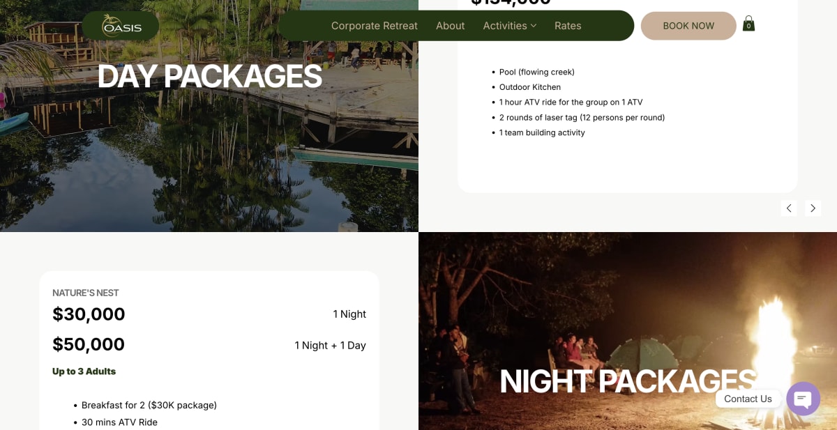 The Oasis Resort website created by VantaRock Studios
