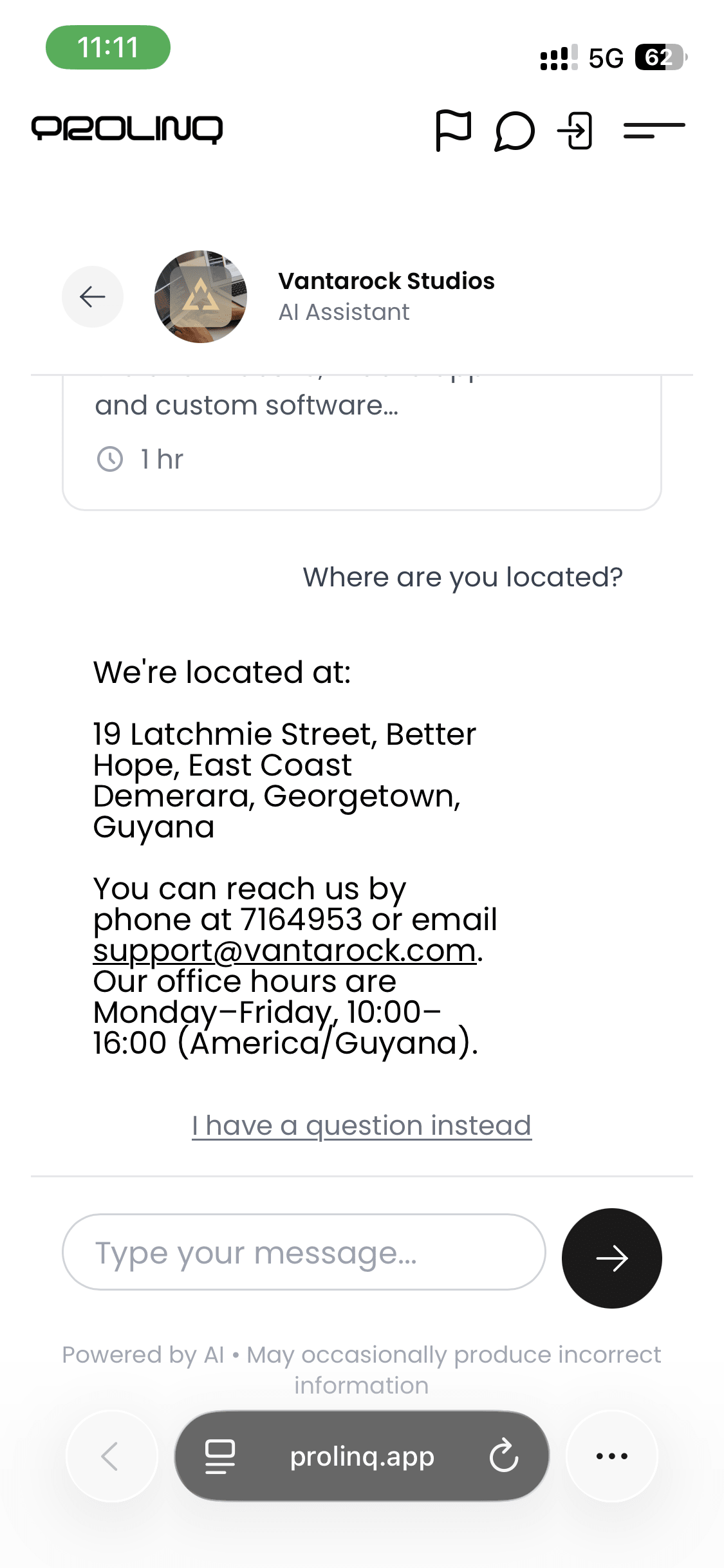 Prolinq mobile interface preview, variation A