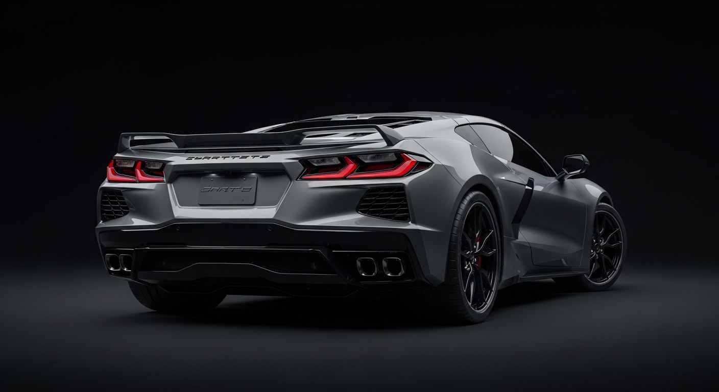 2024 Chevrolet Corvette C8 Z06 in Hypersonic Gray Metallic, three-quarter rear, studio