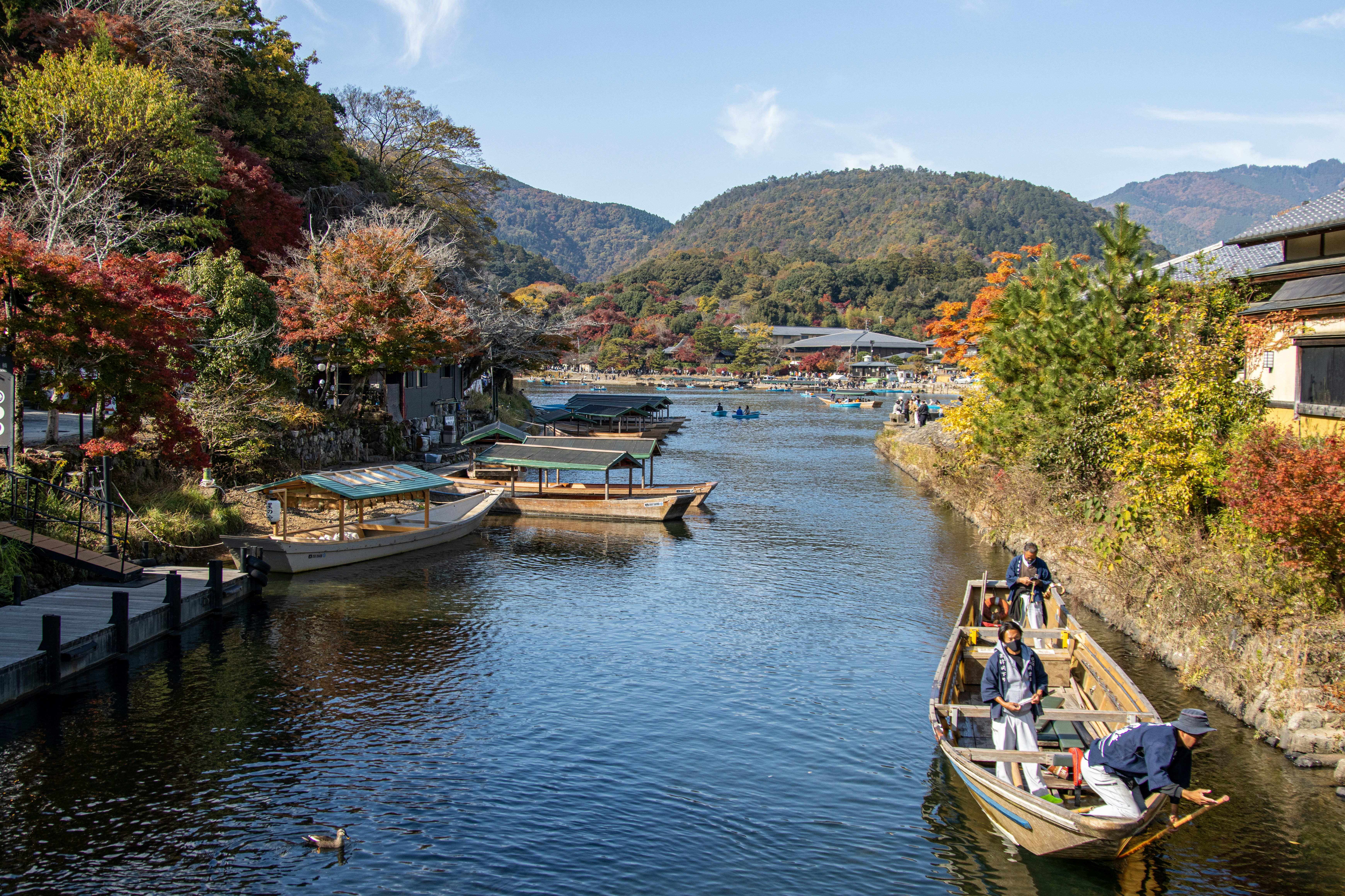 The Hozugawa (Katsura River) boat ride area near Togetsukyo Bridge in Arashiyama
