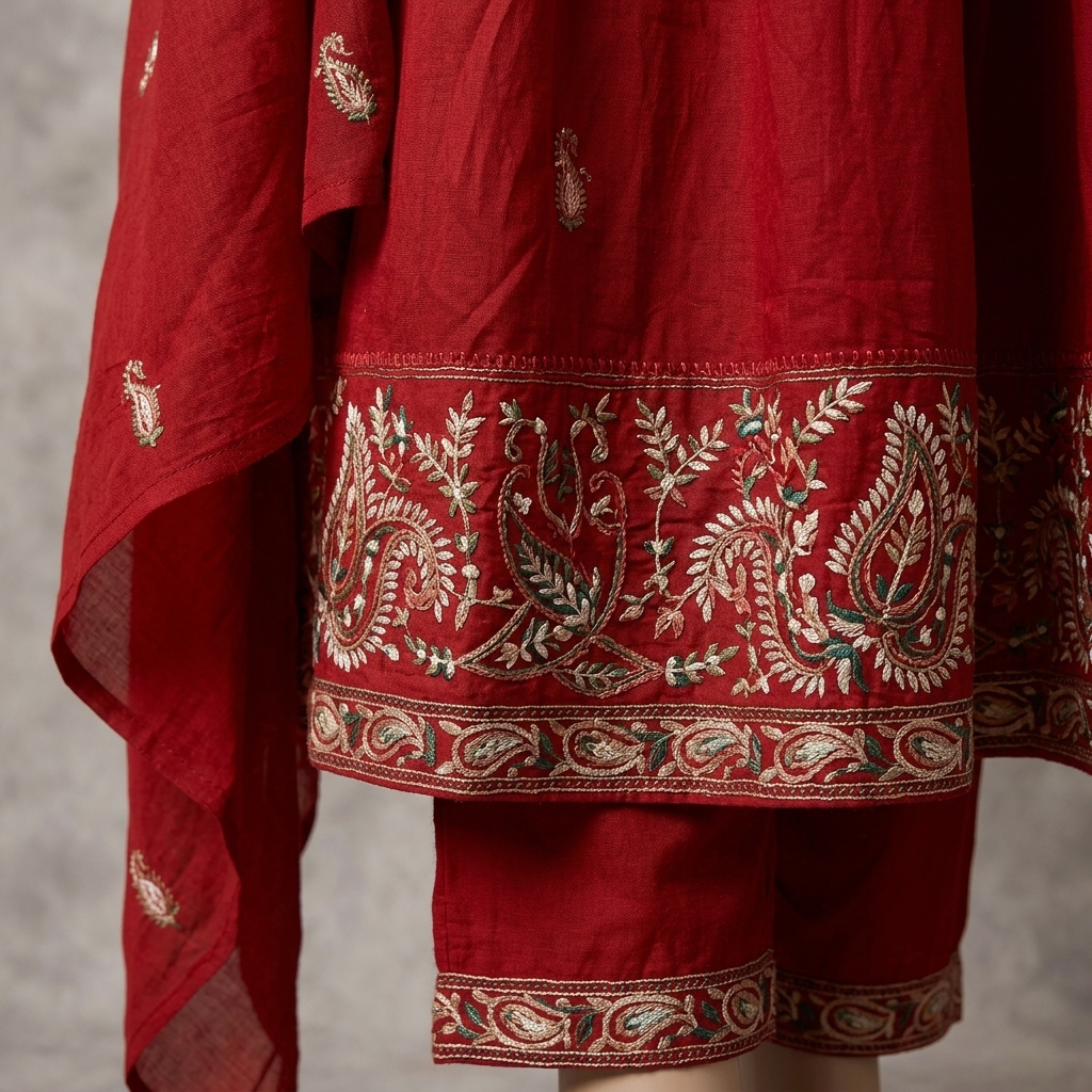 Maroon Embroidered Angrakha Anarkali Suit Set view 5