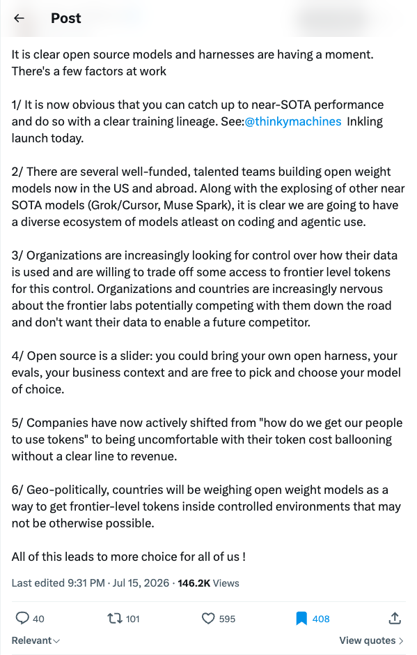 Sriram Krishnan's thread on open source models