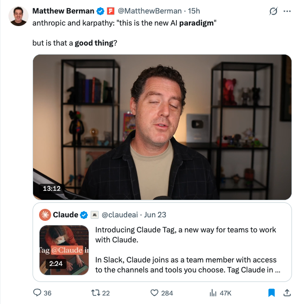 Matthew Berman on the Claude Tag launch