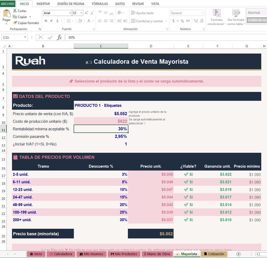 Calculadora de Precios para Emprendedoras | Sistema RUAH Pro 1v - Imagen 6