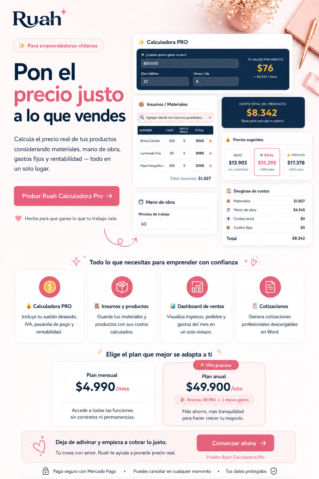 Calculadora de precios para emprendedoras - Ruah Pro