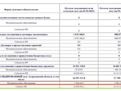 Госдолг Астраханской области в 2022 году вырос на 1,3 млрд рублей