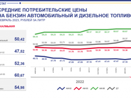 О динамике цен на бензин автомобильный в Республике Калмыкия в феврале 2023 года