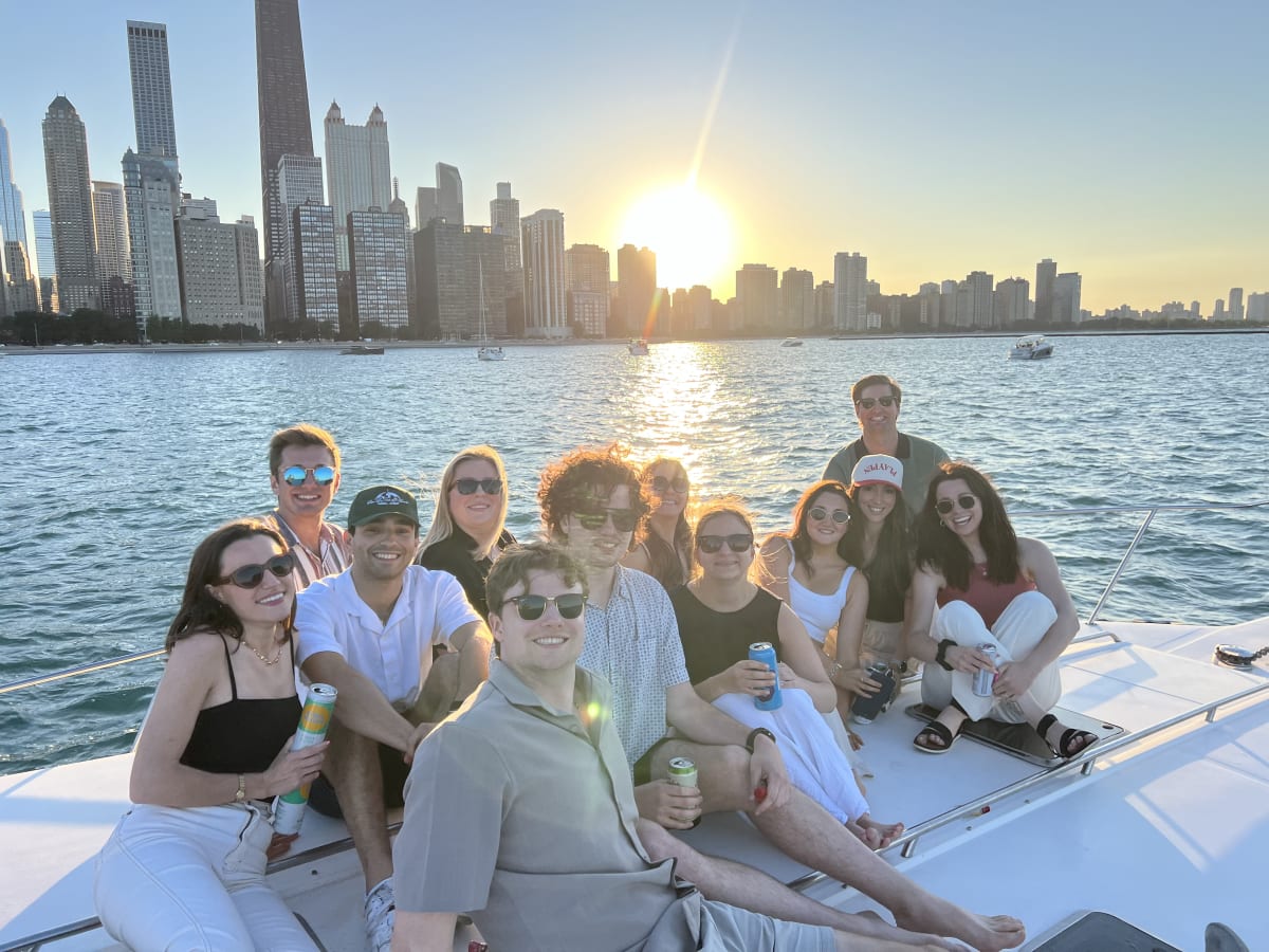 Chicago skyline seen from the water on a sunny boating day
