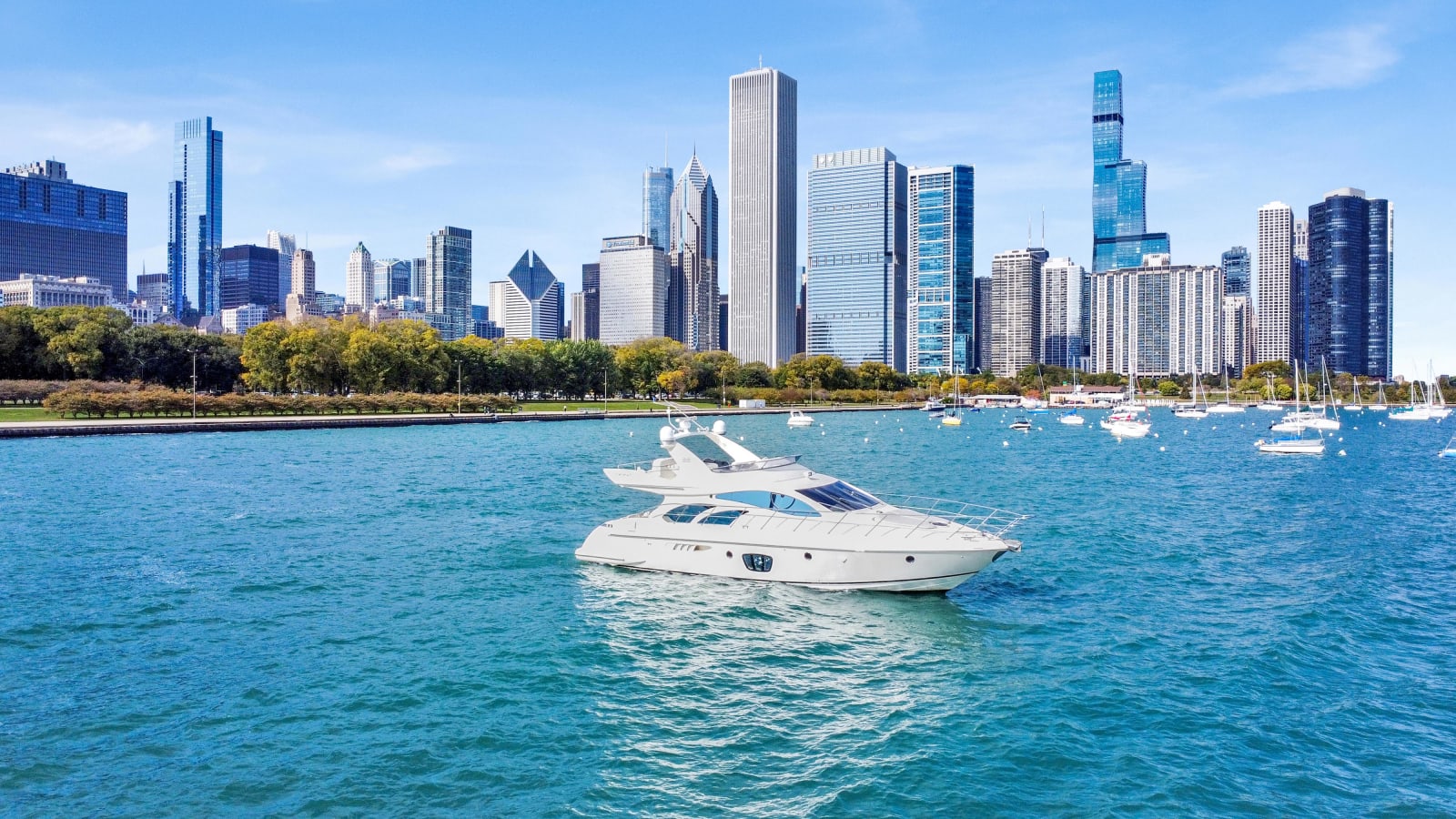 Chicago skyline from Lake Michigan on a private yacht charter