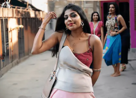 tow girls in red light area