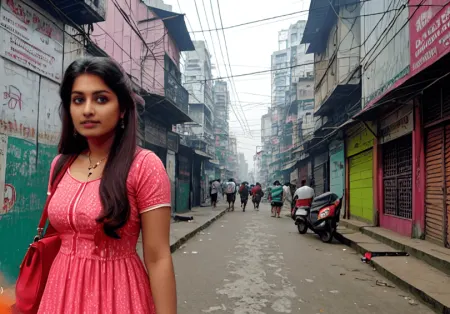 tow girls in red light area