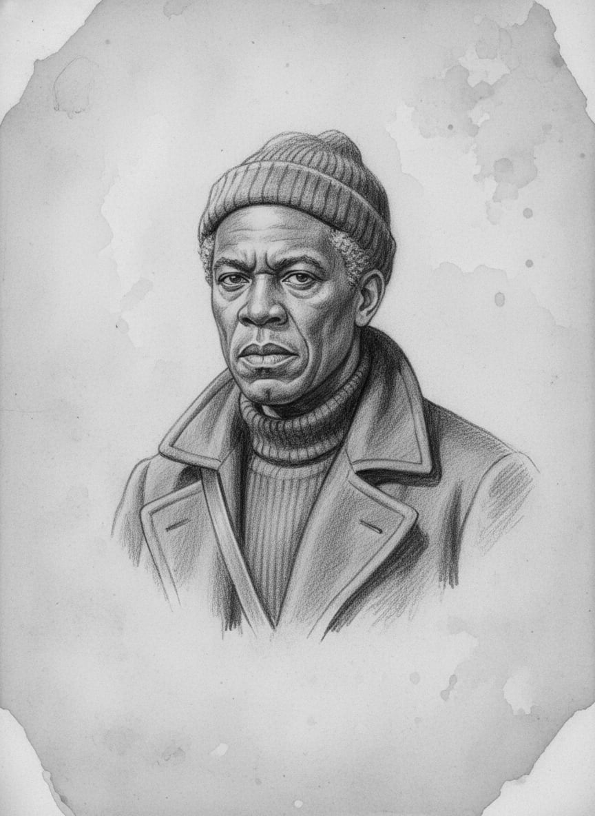 Black and white pencil dossier portrait of Brother Senn, shown head and shoulders on vellum.