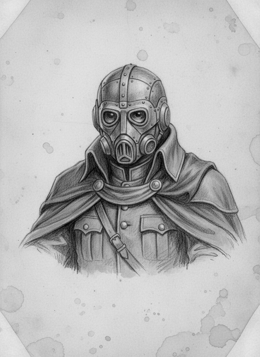 Black and white pencil dossier portrait of The Third Hierarch, shown head and shoulders on vellum.