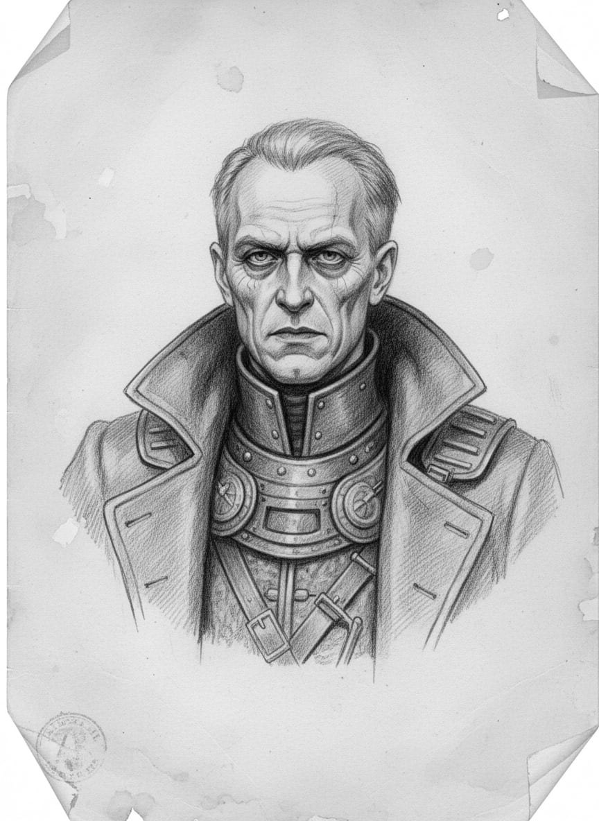 Black and white pencil dossier portrait of Althazar of Pest, shown head and shoulders on vellum.