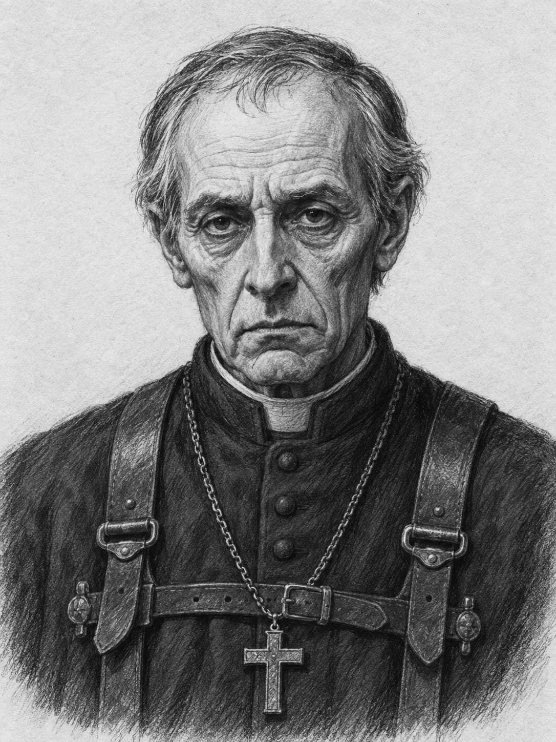Interpretive black-and-white ink and charcoal head-and-shoulders portrait of Archbishop Pellian of Rouen, based on the article hero.