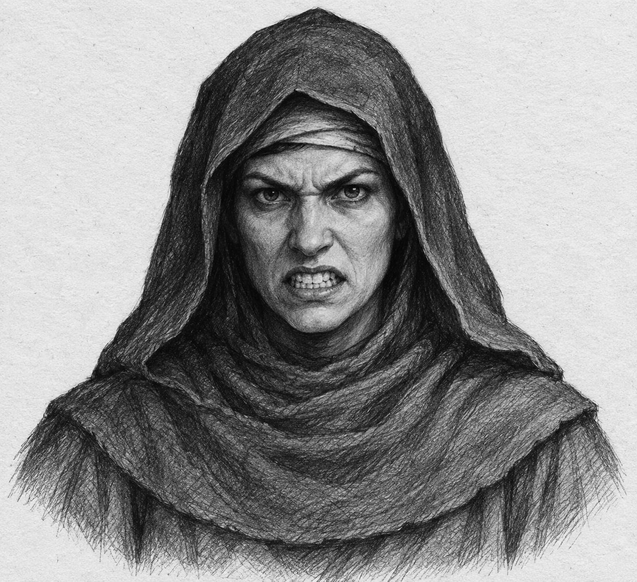 Interpretive black-and-white ink and charcoal head-and-shoulders portrait of Bérénice, based on the article hero.