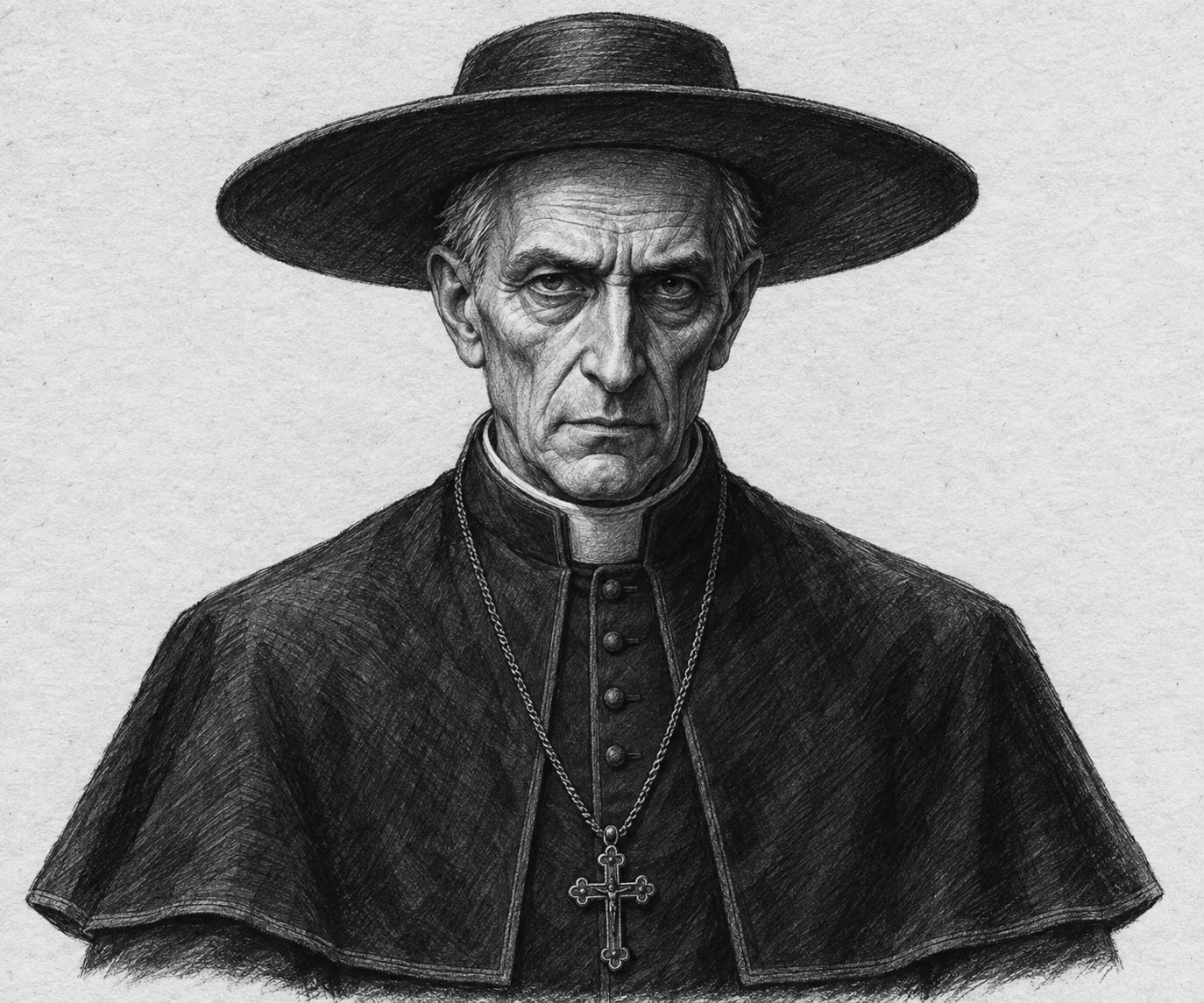 Interpretive black-and-white ink and charcoal head-and-shoulders portrait of Cardinal-Legate of Toledo, based on the article hero.