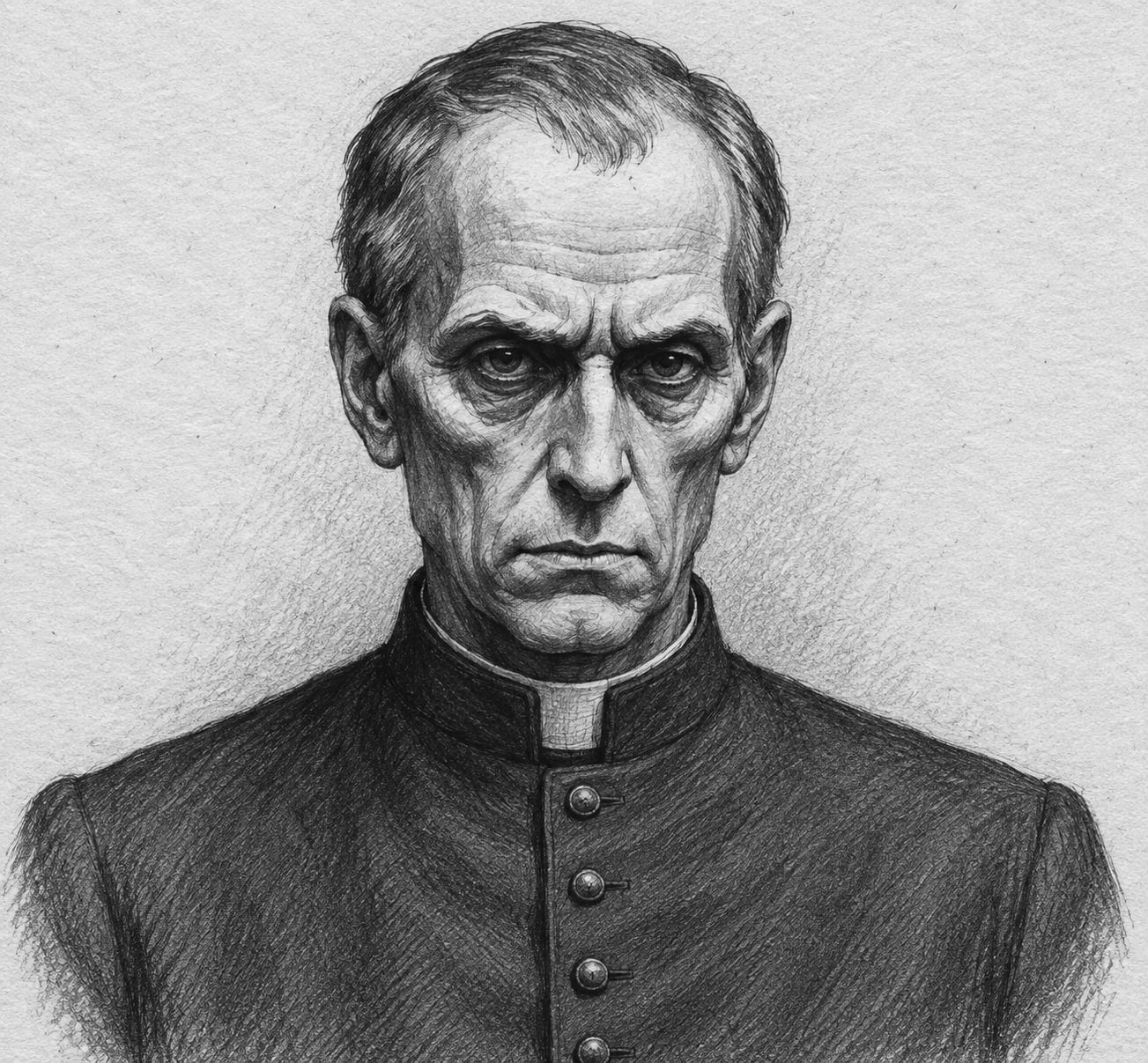 Interpretive black-and-white ink and charcoal head-and-shoulders portrait of Corvin Marche, based on the article hero.