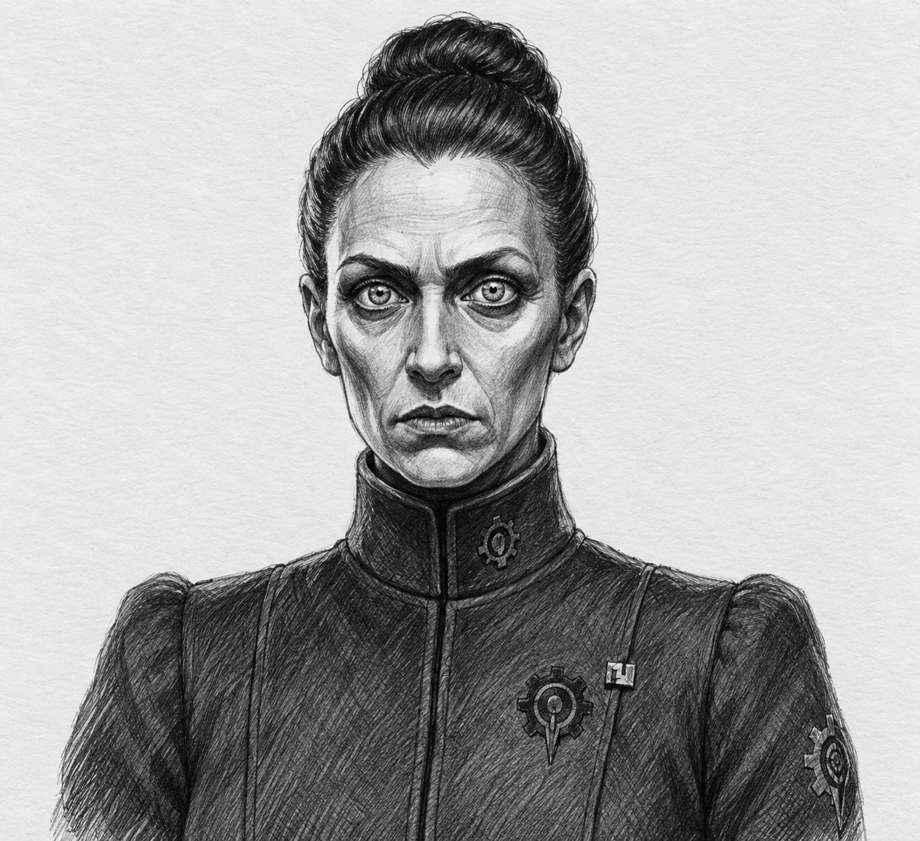 Interpretive black-and-white ink and charcoal head-and-shoulders portrait of Ilse Quill, based on the article hero.