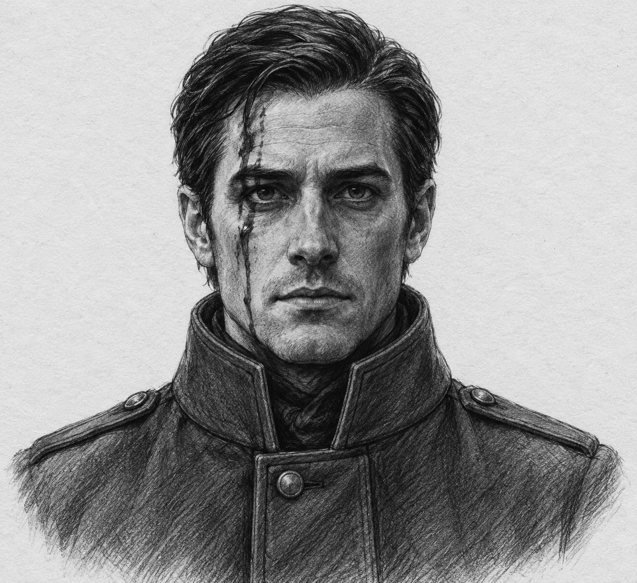 Interpretive black-and-white ink and charcoal head-and-shoulders portrait of J. Sarn, based on the article hero.