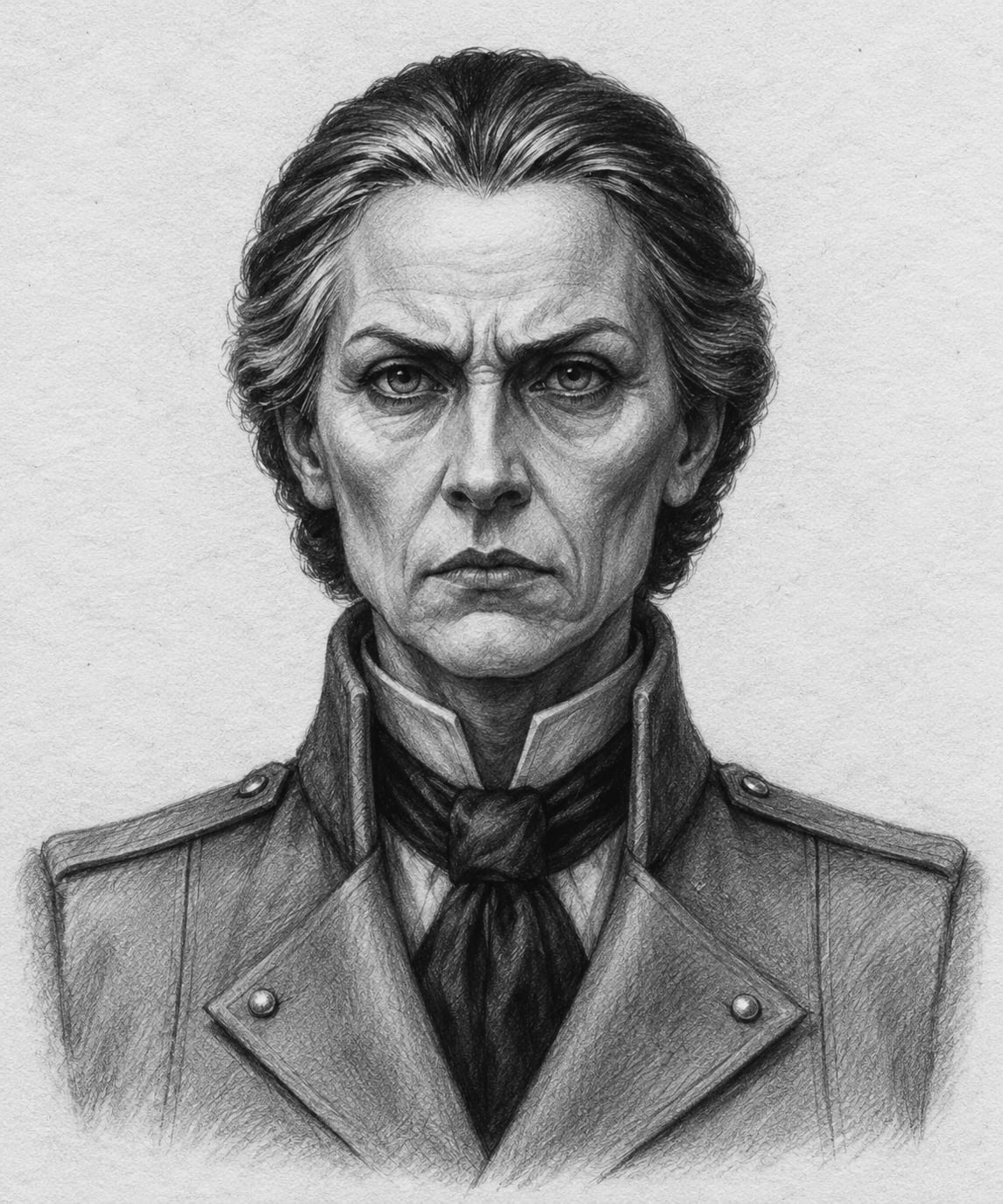 Interpretive black-and-white ink and charcoal head-and-shoulders portrait of Juno Varr, based on the article hero.