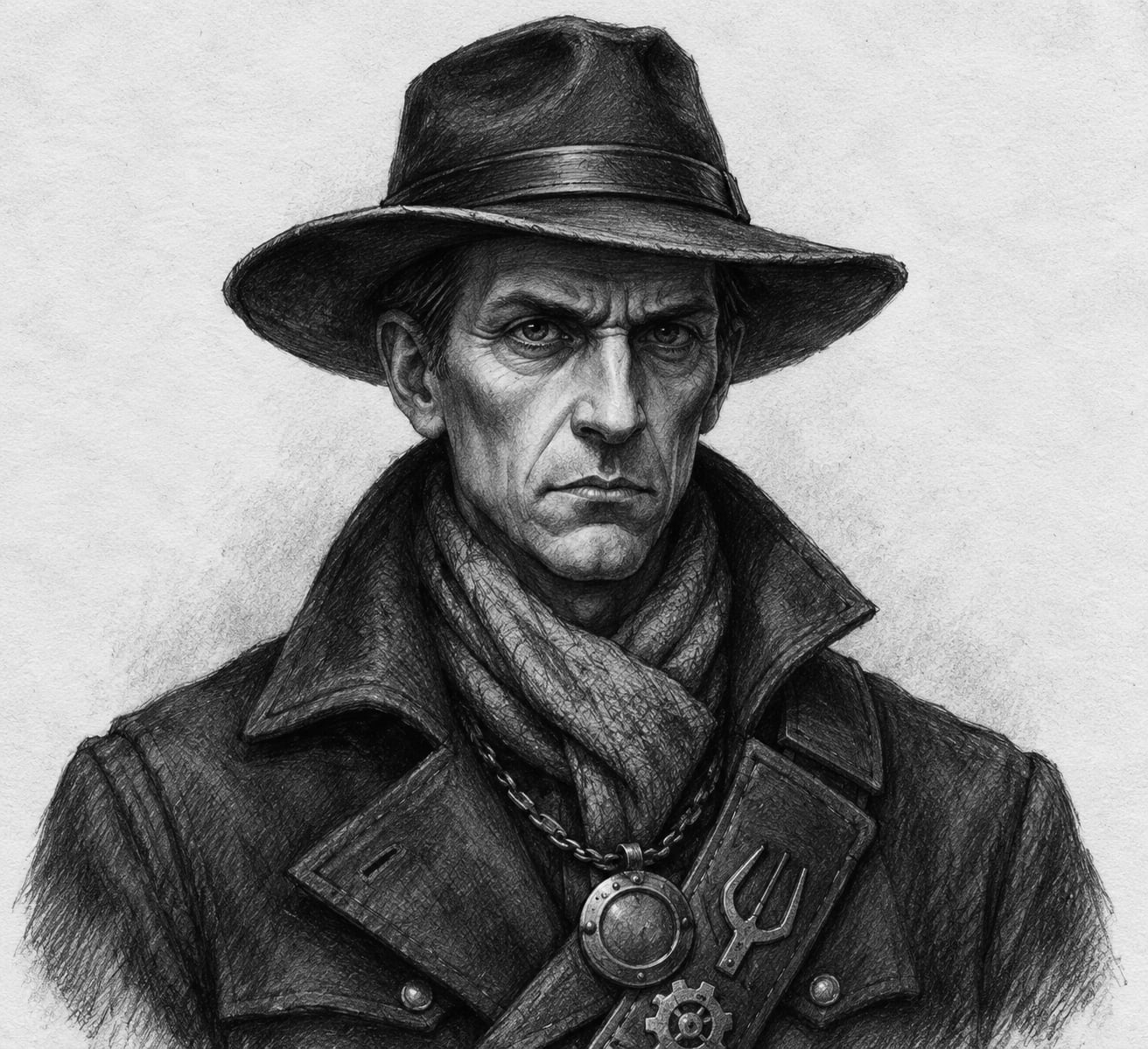 Interpretive black-and-white ink and charcoal head-and-shoulders portrait of Petyr Vann, based on the article hero.