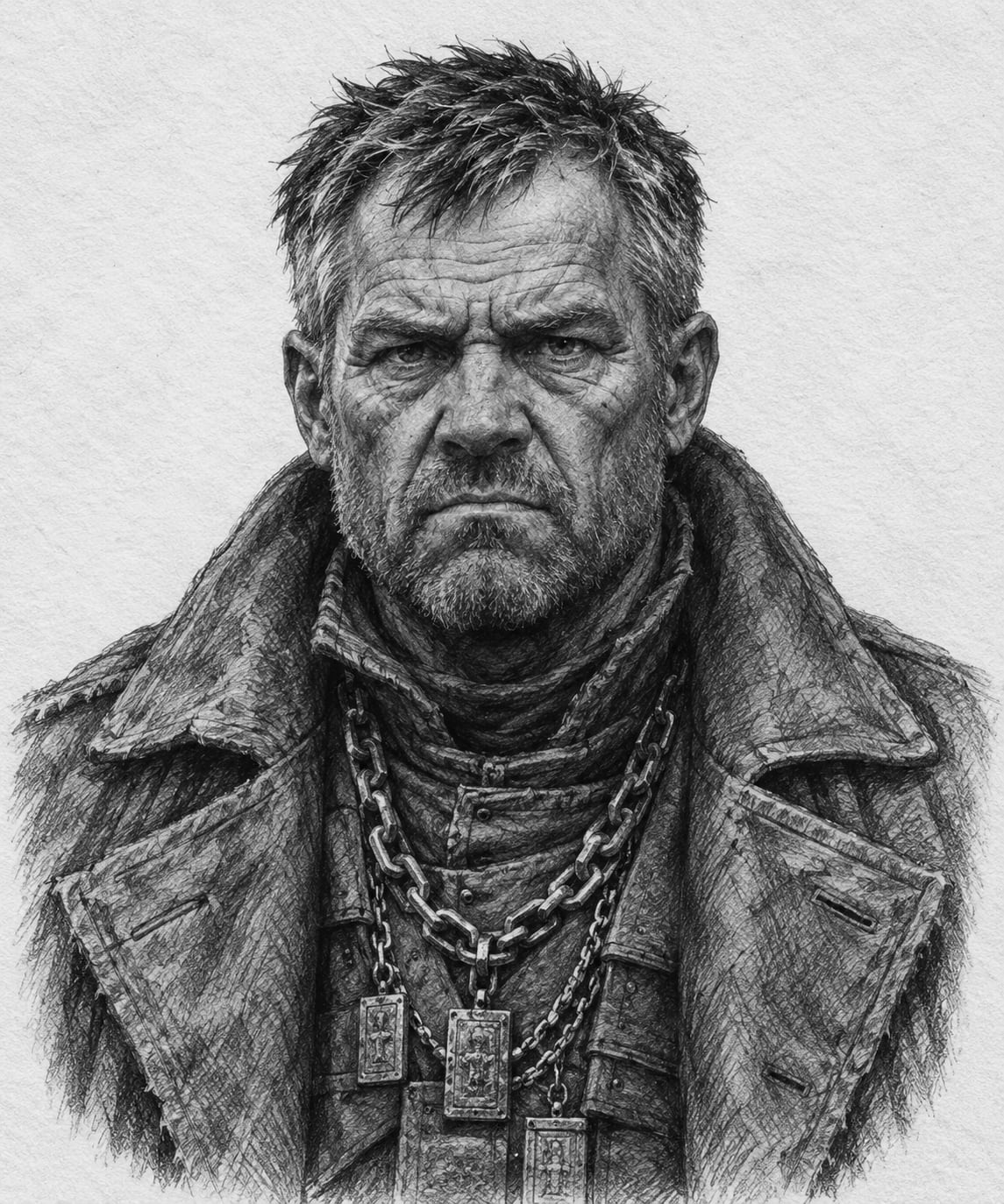 Interpretive black-and-white ink and charcoal head-and-shoulders portrait of Porter-Master Jaro Ilwyn, based on the article hero.