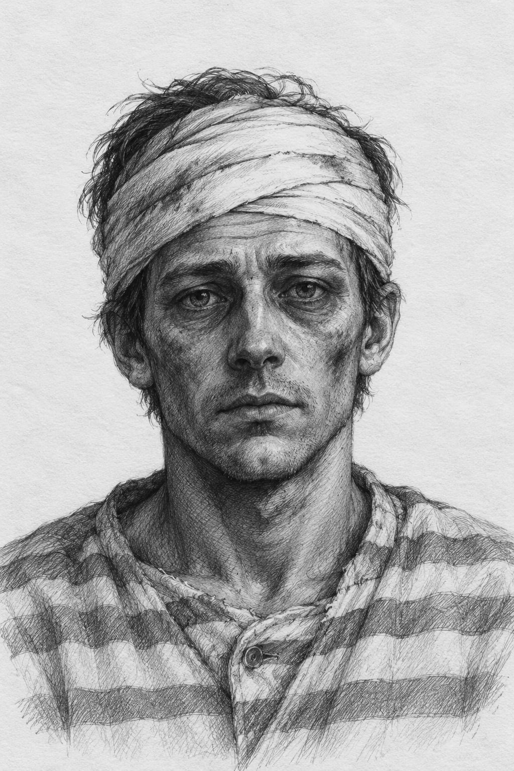 Interpretive black-and-white ink and charcoal head-and-shoulders portrait of Private Voss, based on the article hero.