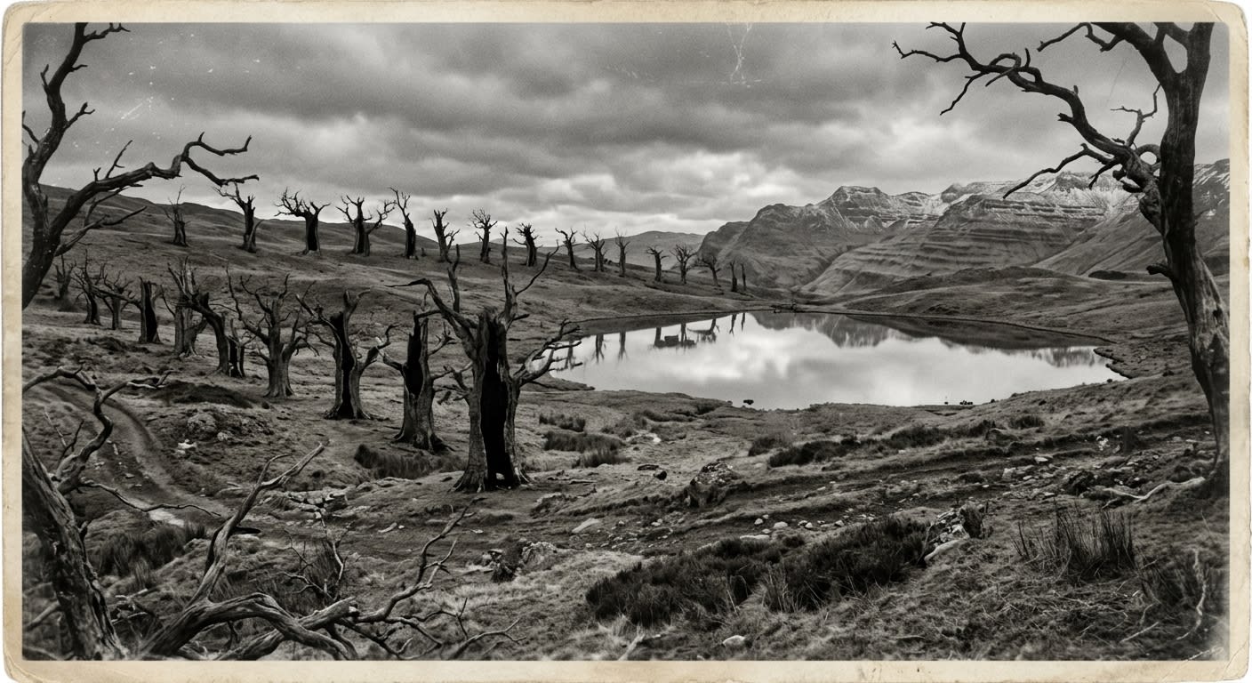 The Hollow Vale — hollow trees and mirror-lakes reflecting a wrong sky in the Rhodope highlands